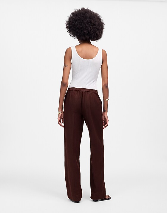 Madewell The Tall Easy Pull-On Pant In 100% Linen Chocolate Raisin