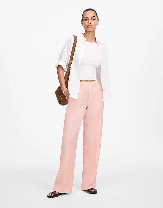 madewell The Tall Easy Pull-On Pant in 100% Linen palest blossom