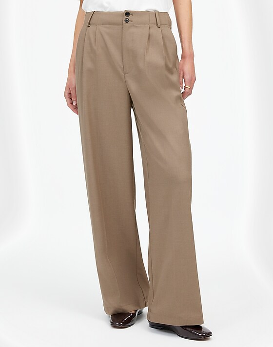 Madewell The Tall Harlow Wide-Leg Trouser In Brushed Twill Dark Oat Melange