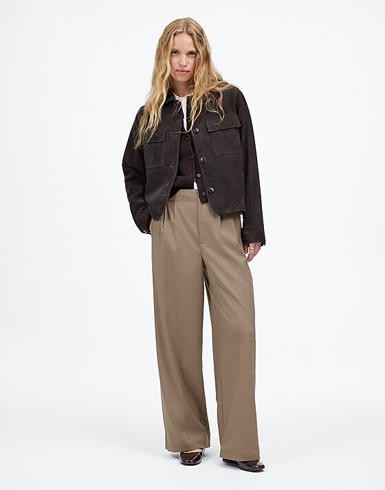 madewell The Tall Harlow Wide-Leg Trouser in Brushed Twill dark oat melange
