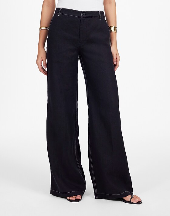 Madewell The Tall Zoe Relaxed Wide Pant In 100% Linen Jet Black