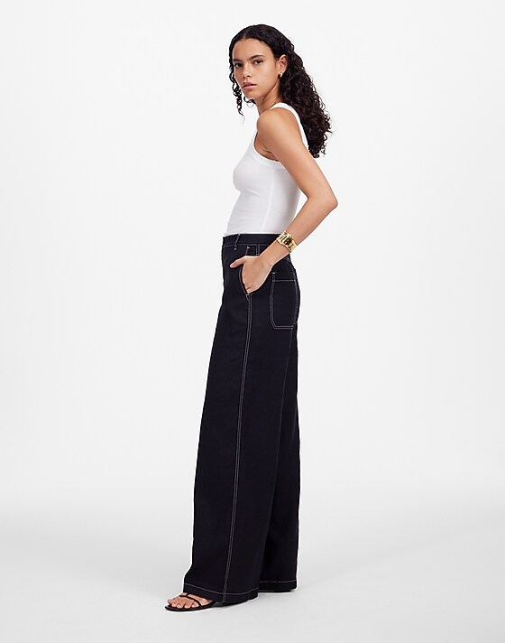 Madewell The Tall Zoe Relaxed Wide Pant In 100% Linen Jet Black