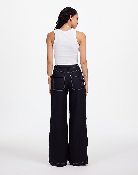 Madewell The Tall Zoe Relaxed Wide Pant In 100% Linen Jet Black