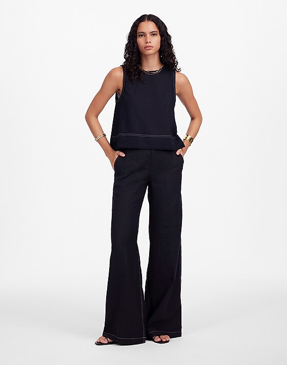 madewell The Tall Zoe Relaxed Wide Pant in 100% Linen jet black