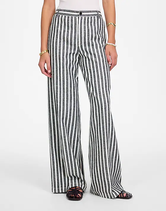 Madewell The Tall Zoe Relaxed Wide Pant In Linen-Cotton Blend Navy White Stripe