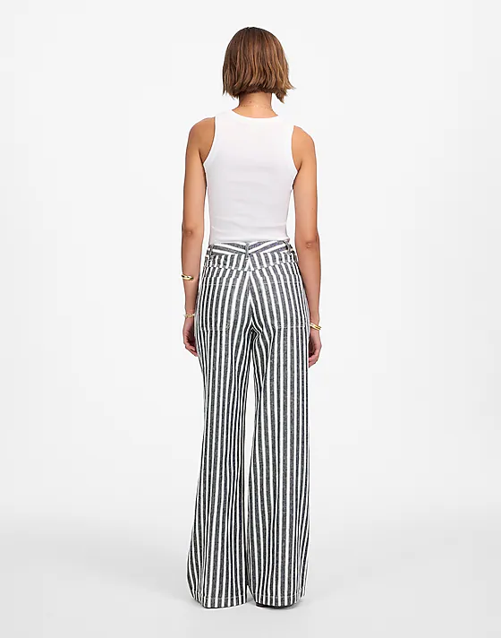 Madewell The Tall Zoe Relaxed Wide Pant In Linen-Cotton Blend Navy White Stripe