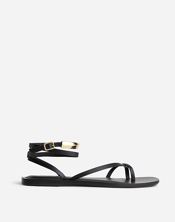 madewell The Vira Bangle Ankle-Wrap Sandal in Leather true black