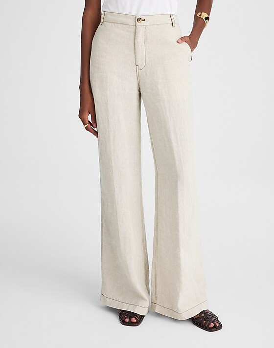 Madewell The Zoe Relaxed Wide Pant In 100% Linen Oat