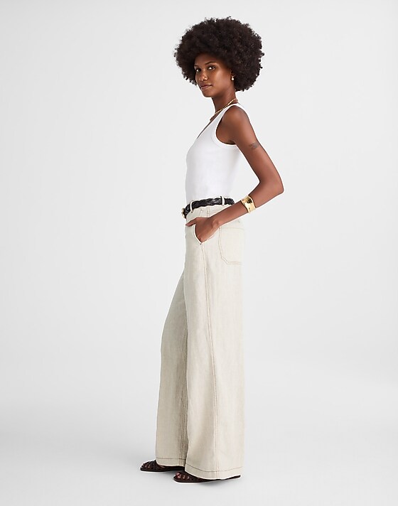 Madewell The Zoe Relaxed Wide Pant In 100% Linen Oat