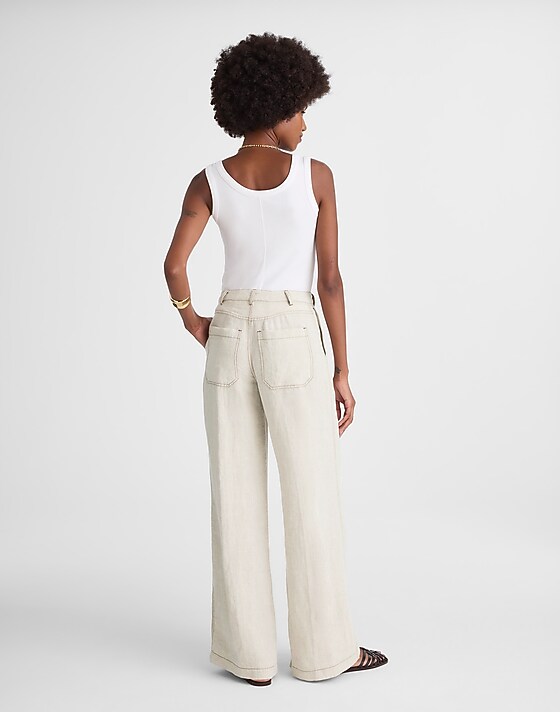 Madewell The Zoe Relaxed Wide Pant In 100% Linen Oat