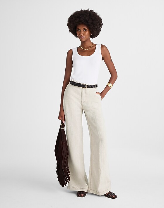 madewell The Zoe Relaxed Wide Pant in 100% Linen oat