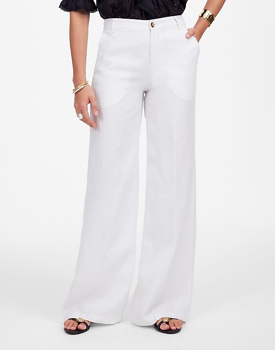 Madewell The Zoe Relaxed Wide Pant In 100% Linen Salt