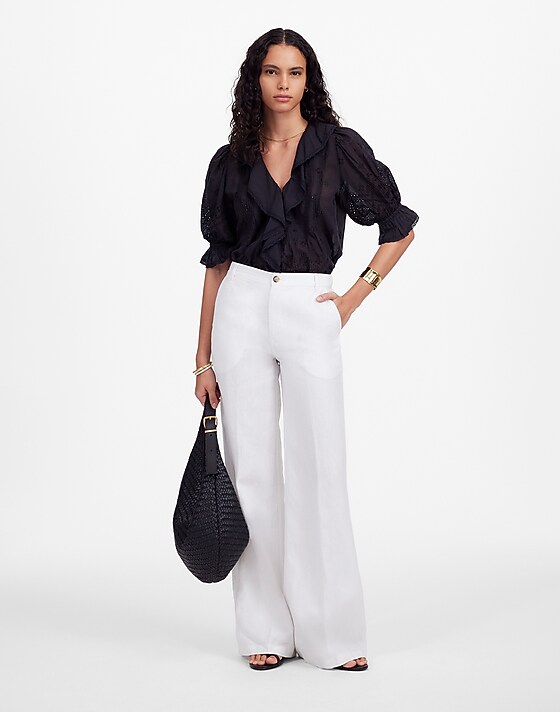madewell The Zoe Relaxed Wide Pant in 100% Linen salt