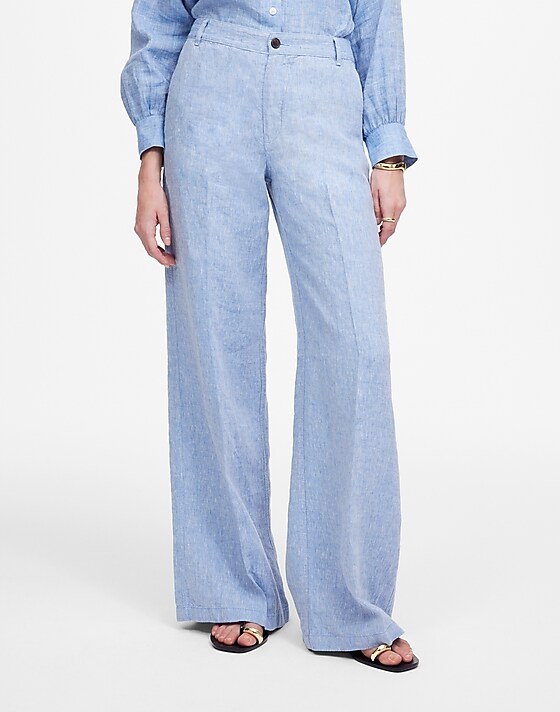 Madewell The Zoe Relaxed Wide Pant In 100% Linen Sunfaded Blue
