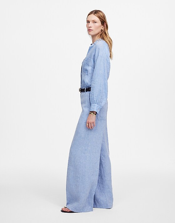 Madewell The Zoe Relaxed Wide Pant In 100% Linen Sunfaded Blue