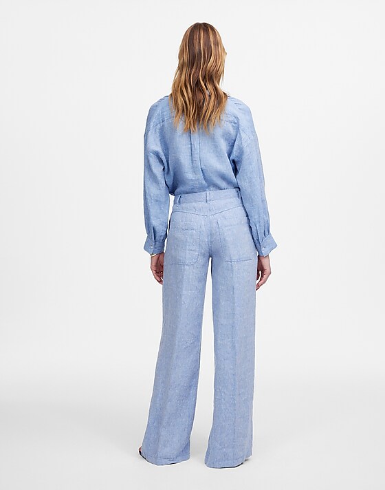 Madewell The Zoe Relaxed Wide Pant In 100% Linen Sunfaded Blue
