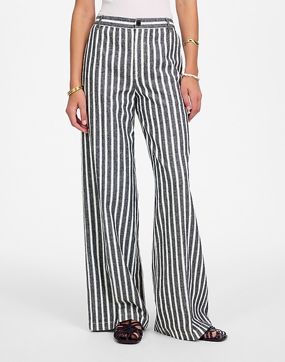 Madewell The Zoe Relaxed Wide Pant In Linen-Cotton Blend Navy White Stripe