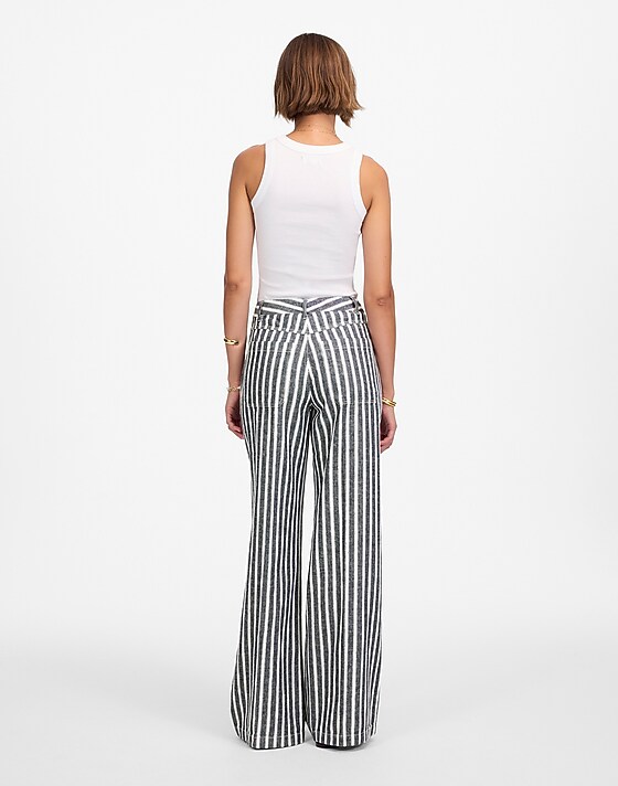 Madewell The Zoe Relaxed Wide Pant In Linen-Cotton Blend Navy White Stripe
