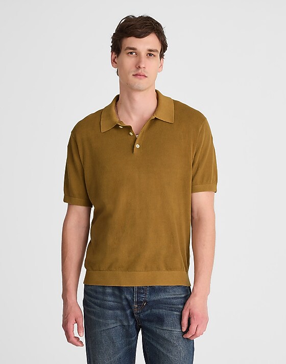 madewell Three-Button Sweater Polo Shirt faded birch