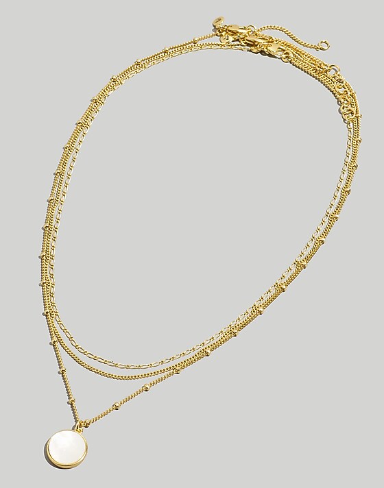 Madewell Three-Pack Mother Of Pearl Necklace Set Vintage Gold