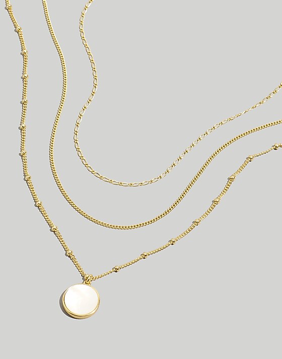 madewell Three-Pack Mother of Pearl Necklace Set vintage gold
