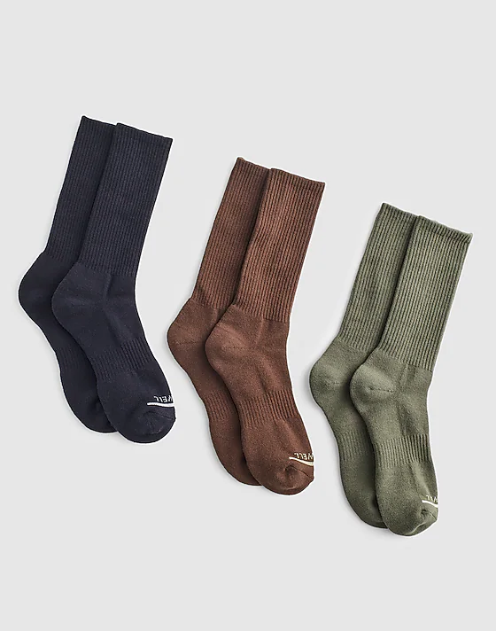 madewell Three-Pack MWL Cloudlift Crew Socks dark mocha