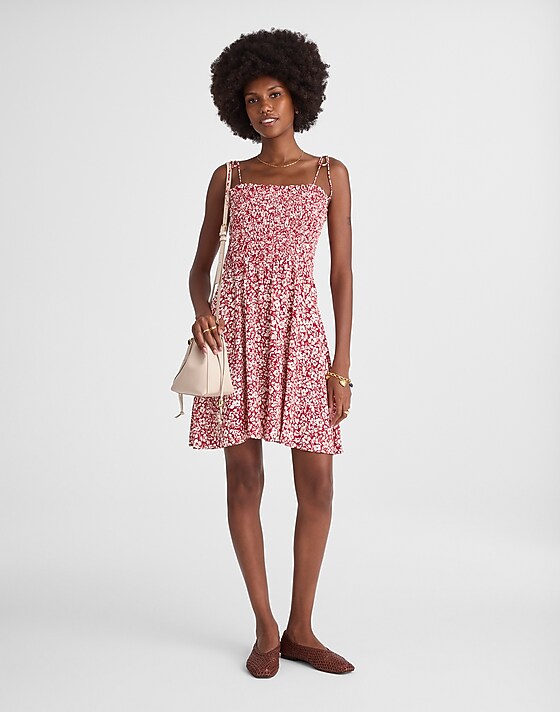 Madewell Tie Shoulder Mini Dress In Floral Amanda Floral Red