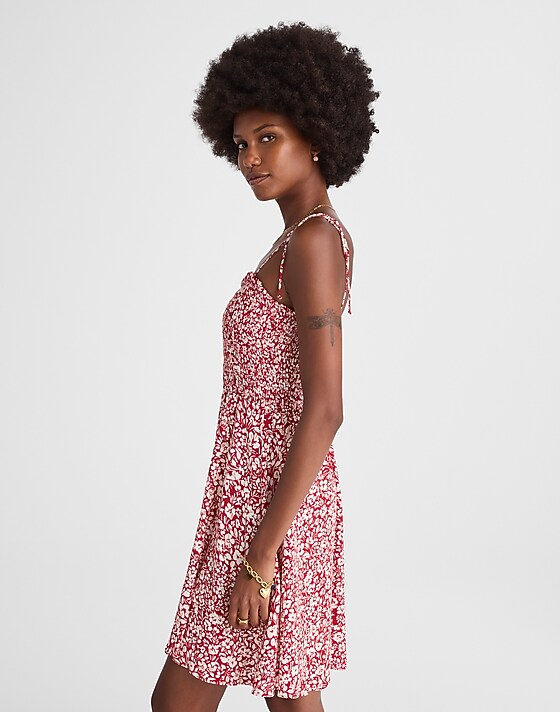 Madewell Tie Shoulder Mini Dress In Floral Amanda Floral Red
