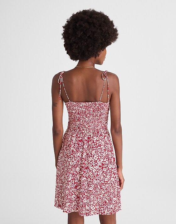 Madewell Tie Shoulder Mini Dress In Floral Amanda Floral Red