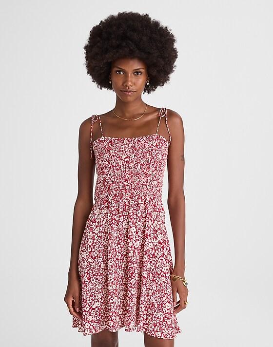 madewell Tie Shoulder Mini Dress in Floral amanda floral red