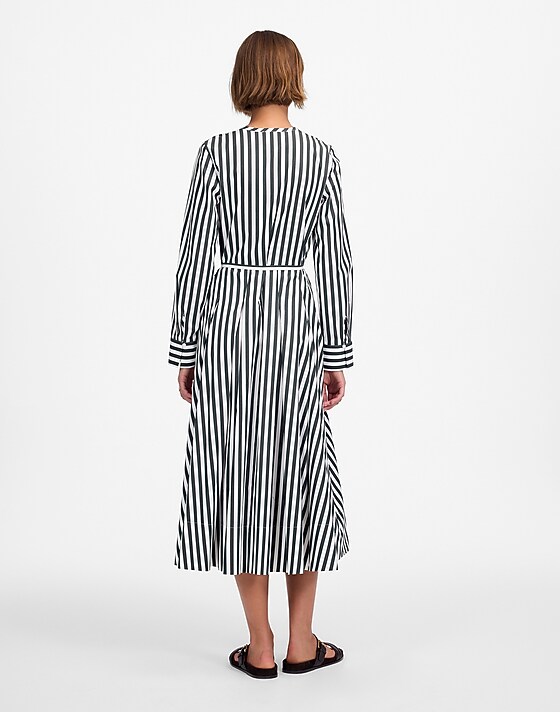 Madewell Tie-Waist Midi Shirtdress In Stripe Deep Forest