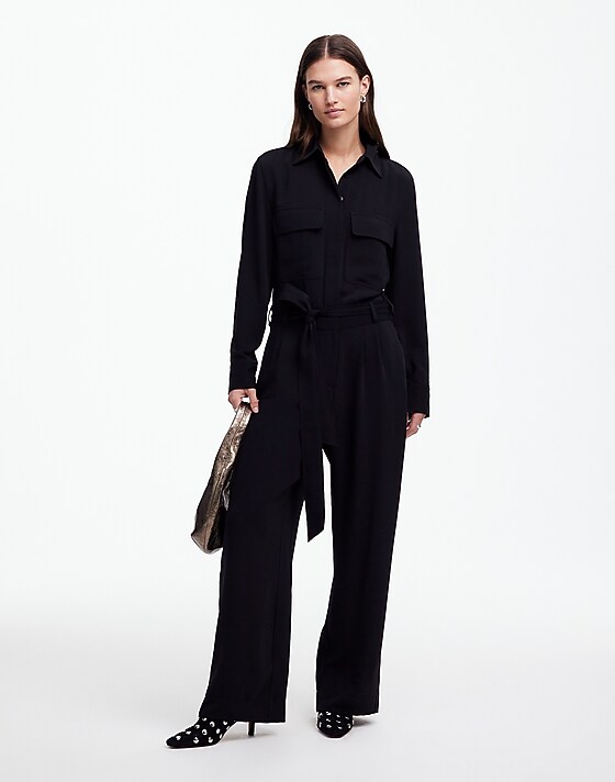 madewell Tie-Waist Straight-Leg Jumpsuit true black