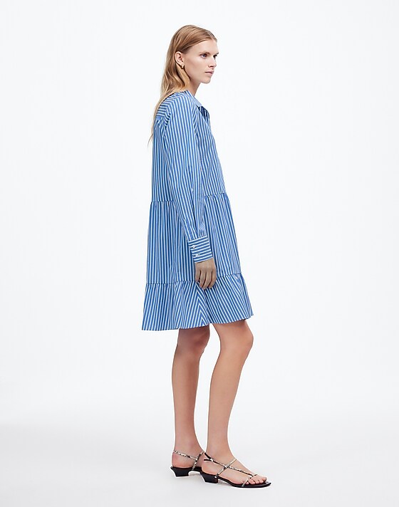 Madewell Tie-Waist Tiered Midi Dress Blue And White Stripe