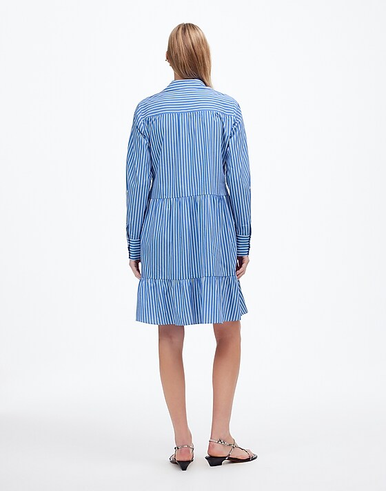 Madewell Tie-Waist Tiered Midi Dress Blue And White Stripe