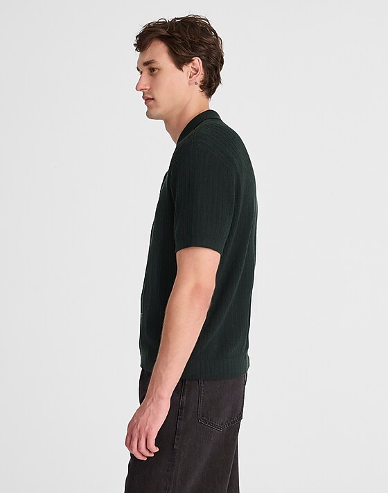 Madewell Tuck-Stitch Button-Up Sweater Polo Dark Bottle