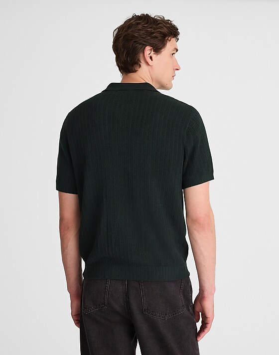 Madewell Tuck-Stitch Button-Up Sweater Polo Dark Bottle