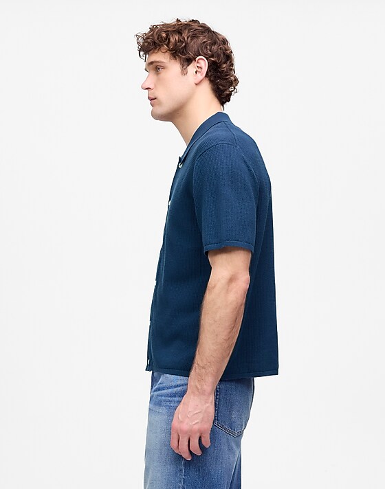 Madewell Tuck-Stitch Button-Up Sweater Polo True Indigo