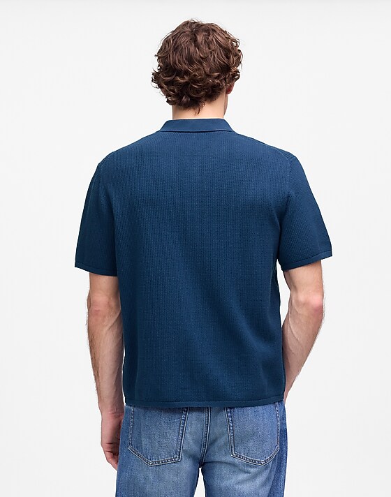 Madewell Tuck-Stitch Button-Up Sweater Polo True Indigo