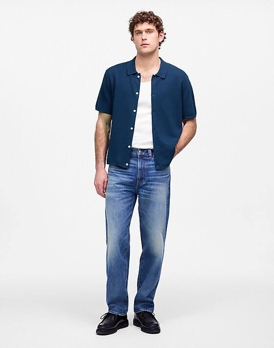 madewell Tuck-Stitch Button-Up Sweater Polo true indigo