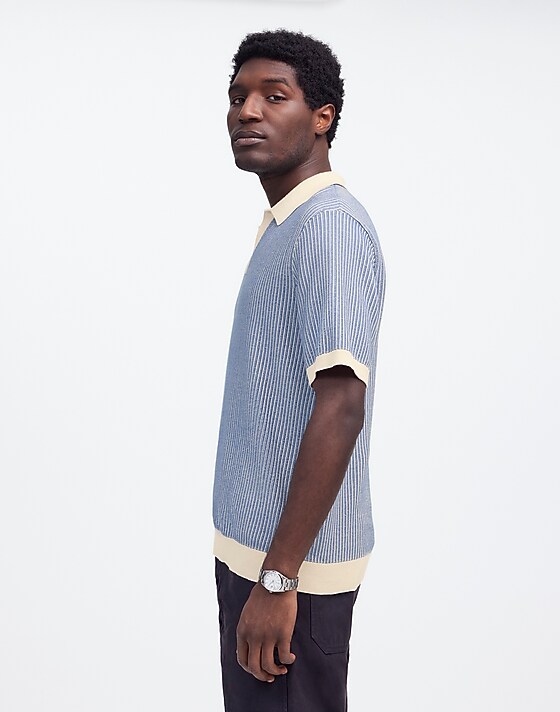 Madewell Tuck Stitch Johnny-Collar Sweater Polo Dove