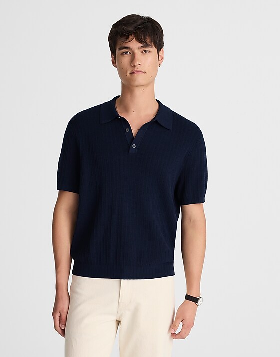 Madewell Tuck-Stitch Three-Button Sweater Polo Midnight Navy