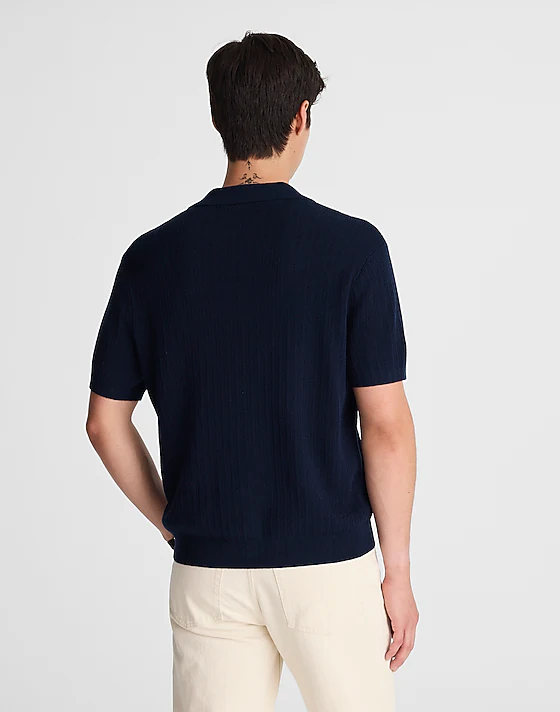 Madewell Tuck-Stitch Three-Button Sweater Polo Midnight Navy