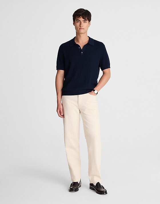 madewell Tuck-Stitch Three-Button Sweater Polo midnight navy