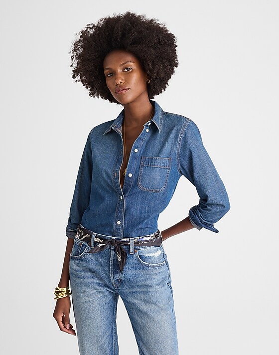 madewell Tuckable Denim Shirt in Greendale Wash greendale wash