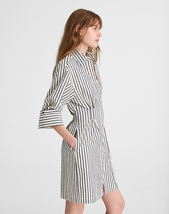 Madewell Tucked Mini Shirtdress Grey Variegated Stripe
