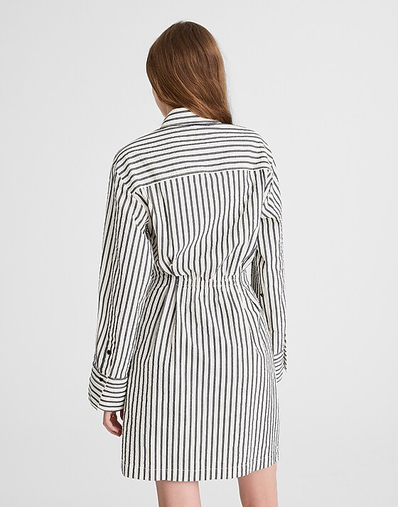 Madewell Tucked Mini Shirtdress Grey Variegated Stripe