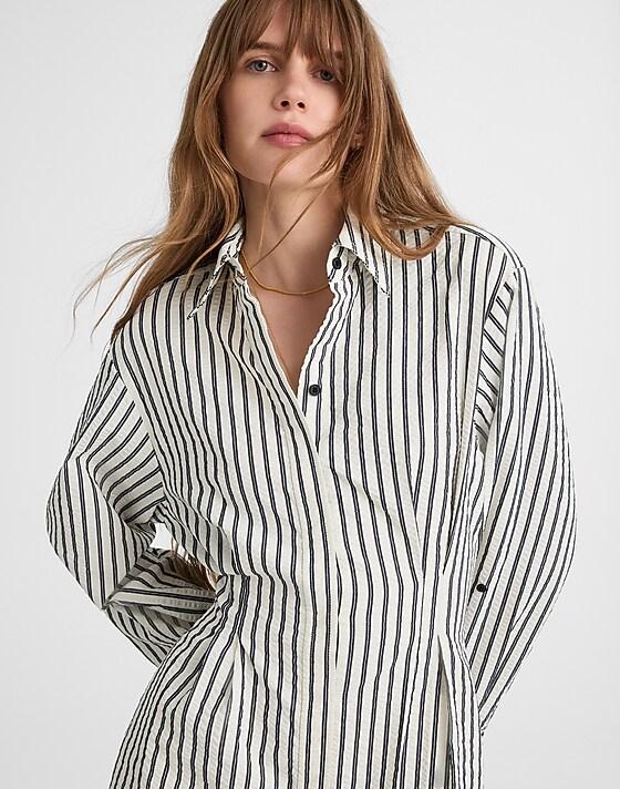 madewell Tucked Mini Shirtdress grey variegated stripe