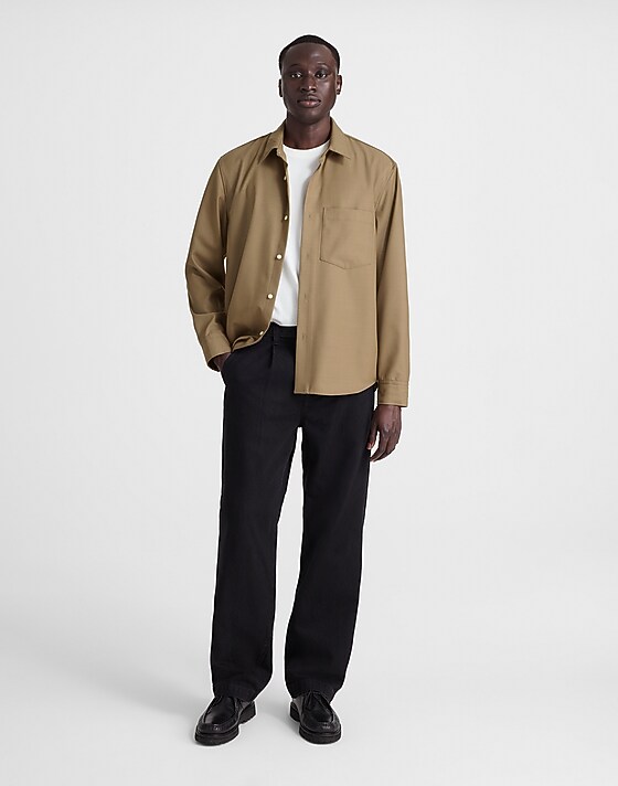 Madewell Twill Button-Up Shirt In Wool Blend Desert Brown