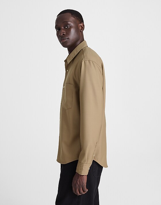 Madewell Twill Button-Up Shirt In Wool Blend Desert Brown
