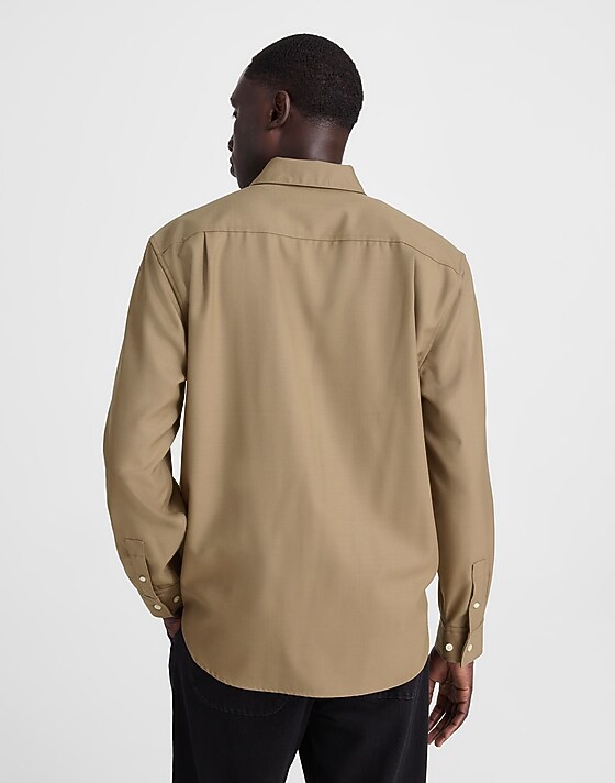 Madewell Twill Button-Up Shirt In Wool Blend Desert Brown